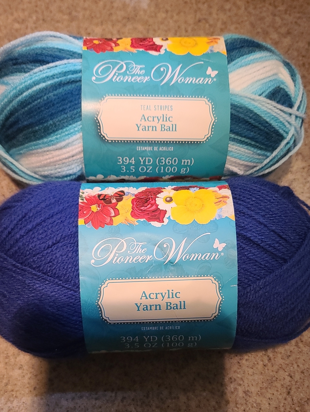 The Pioneer Woman Acrylic Yarn Balls - Variegated Teal Or Solid Blue - Picture 1 of 1